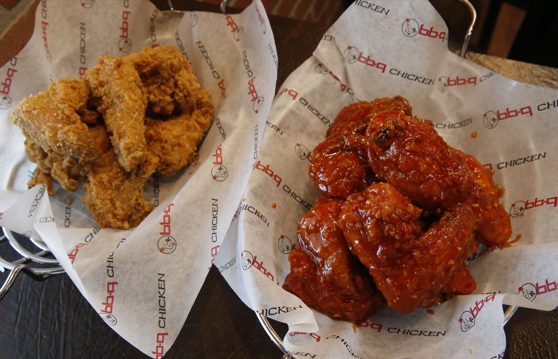 Half and half, golden and spicy, at bb.q Chicken